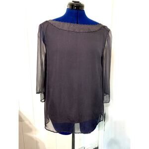 Sigrid Olsen Signature Blouse Small Gray Silk Flowey Beaded Artherial Feminine